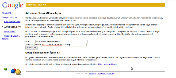 siteni arama motorlarına ekle